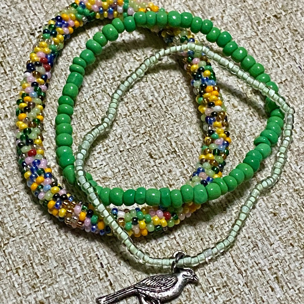 Colorful Beaded Bracelets with Bird Charm